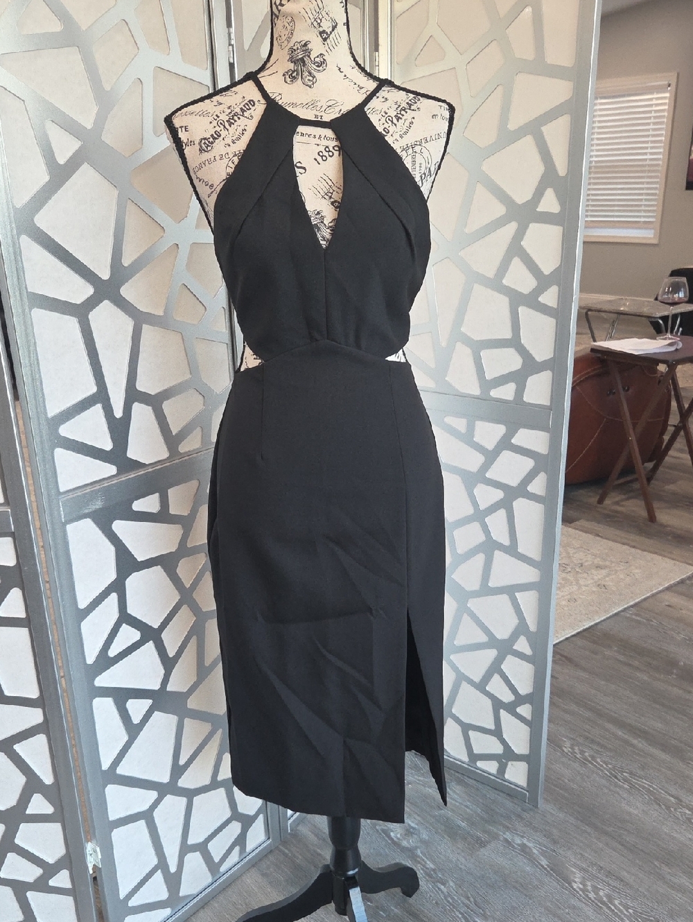 Mustard Seed Black Halter Midi Dress with Side Slit